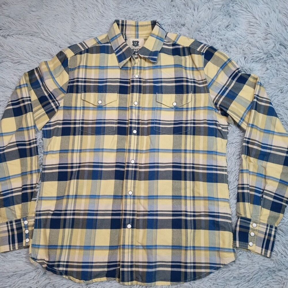Levi's Shirt‎ Mens M Yellow Plaid Pearl Snap Chore Rancher Rodeo Preppy Pockets
